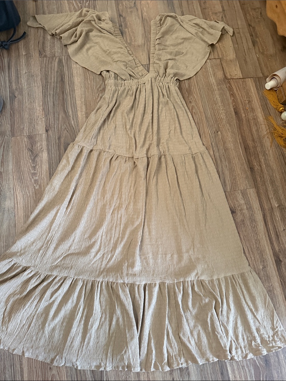 Boho low front Maxi Dress in Light Taupe
